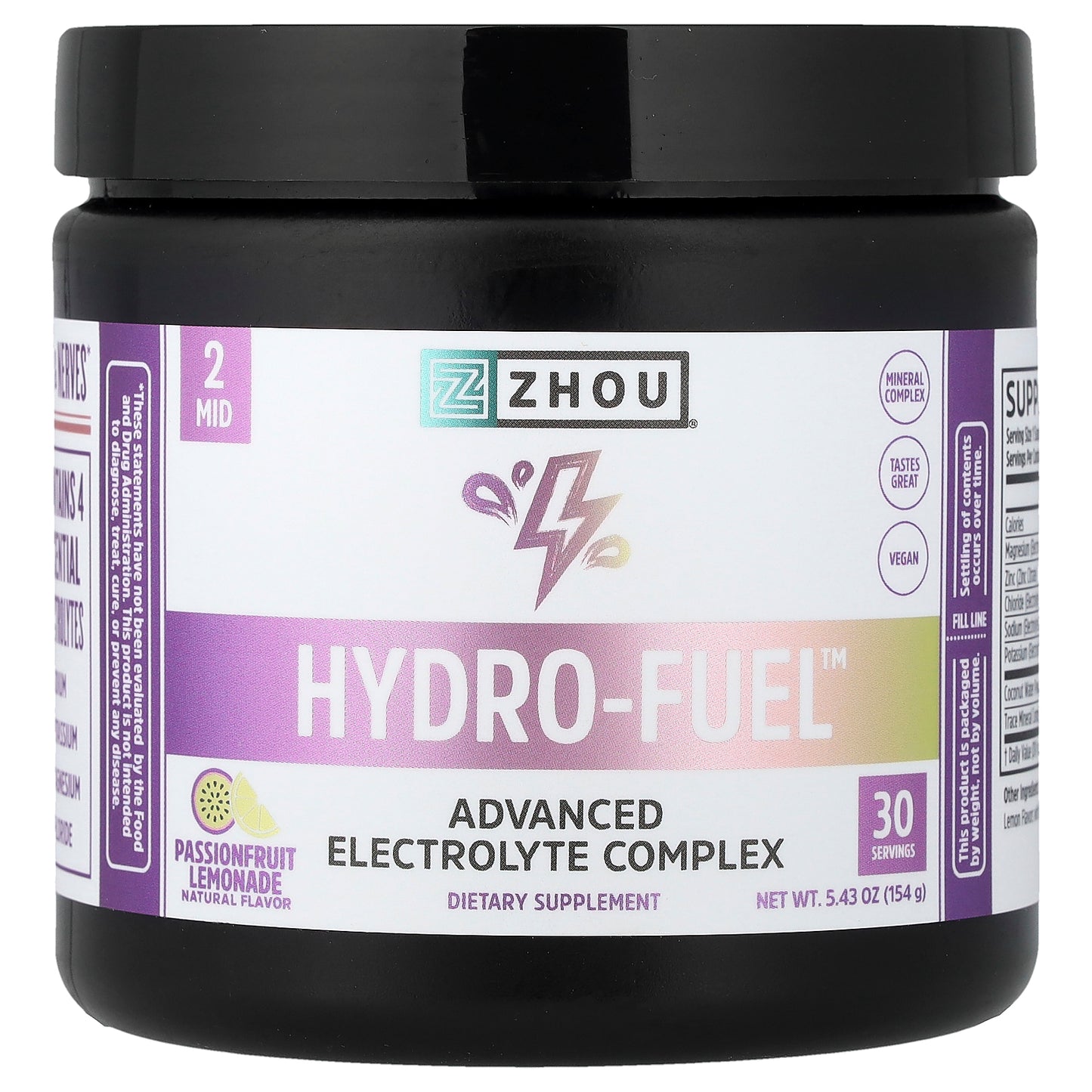 Zhou Nutrition, Hydro-Fuel™, Advanced Electrolyte Complex, Passionfruit Lemonade, 5.43 oz (154 g)