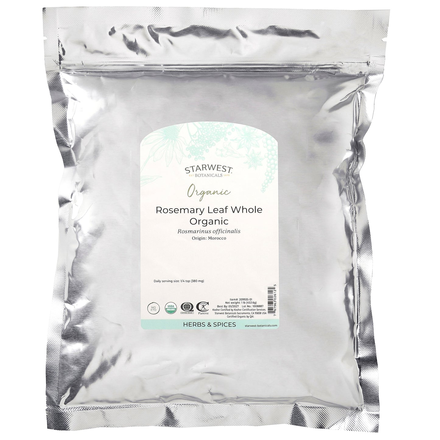 Starwest Botanicals, Organic Rosemary Leaf, Whole, 1 lb (453.6 g)