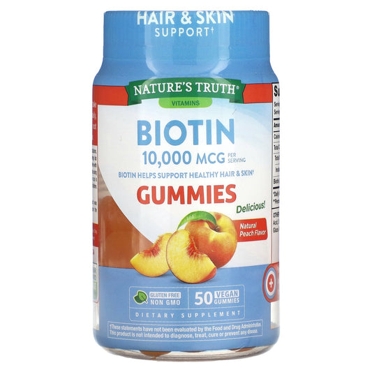 Nature's Truth, Biotin, Natural Peach, 10,000 mcg, 50 Vegan Gummies (5,000 mcg per Gummy)