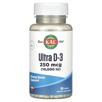 KAL, Ultra D-3, 250 mcg (10,000 IU), 120 Tablets