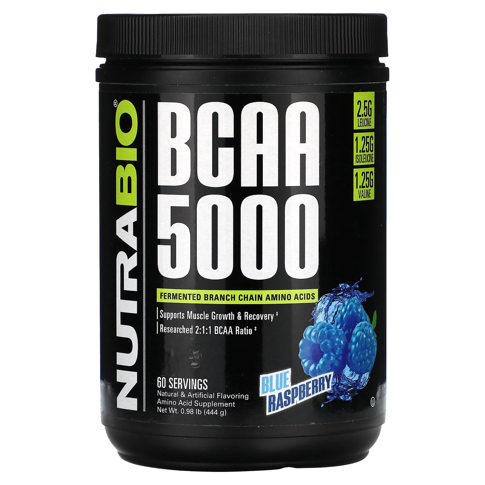 NutraBio, BCAA 5000, Blue Raspberry, 0.98 lb (444 g)