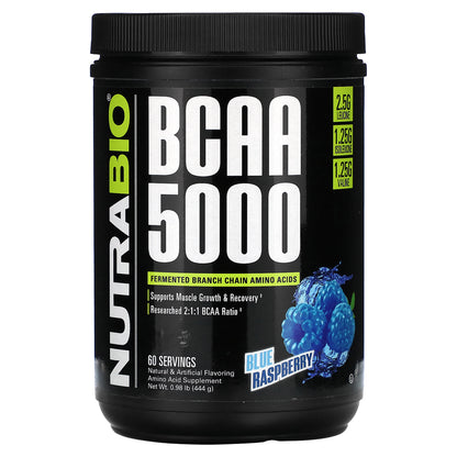 NutraBio, BCAA 5000, Blue Raspberry, 0.98 lb (444 g)