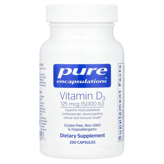 Pure Encapsulations, Vitamin D3, 125 mcg (5,000 IU), 250 Capsules