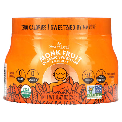 SweetLeaf Stevia, Monk Fruit, Organic Sweetener, Granular, 8.47 oz (240 g)