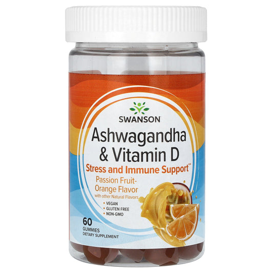 Swanson, Ashwagandha & Vitamin D, Passion Fruit-Orange, 60 Gummies