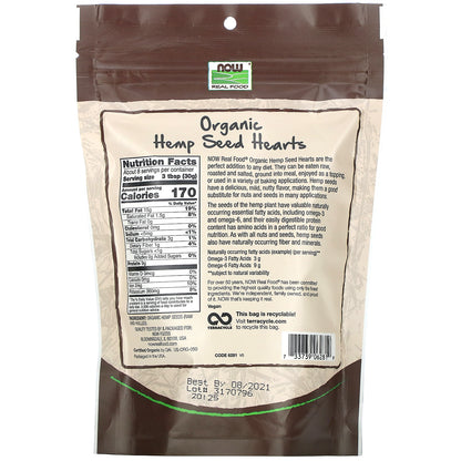 NOW Foods, Real Food, Organic Hemp Seed Hearts, 8 oz (227 g)