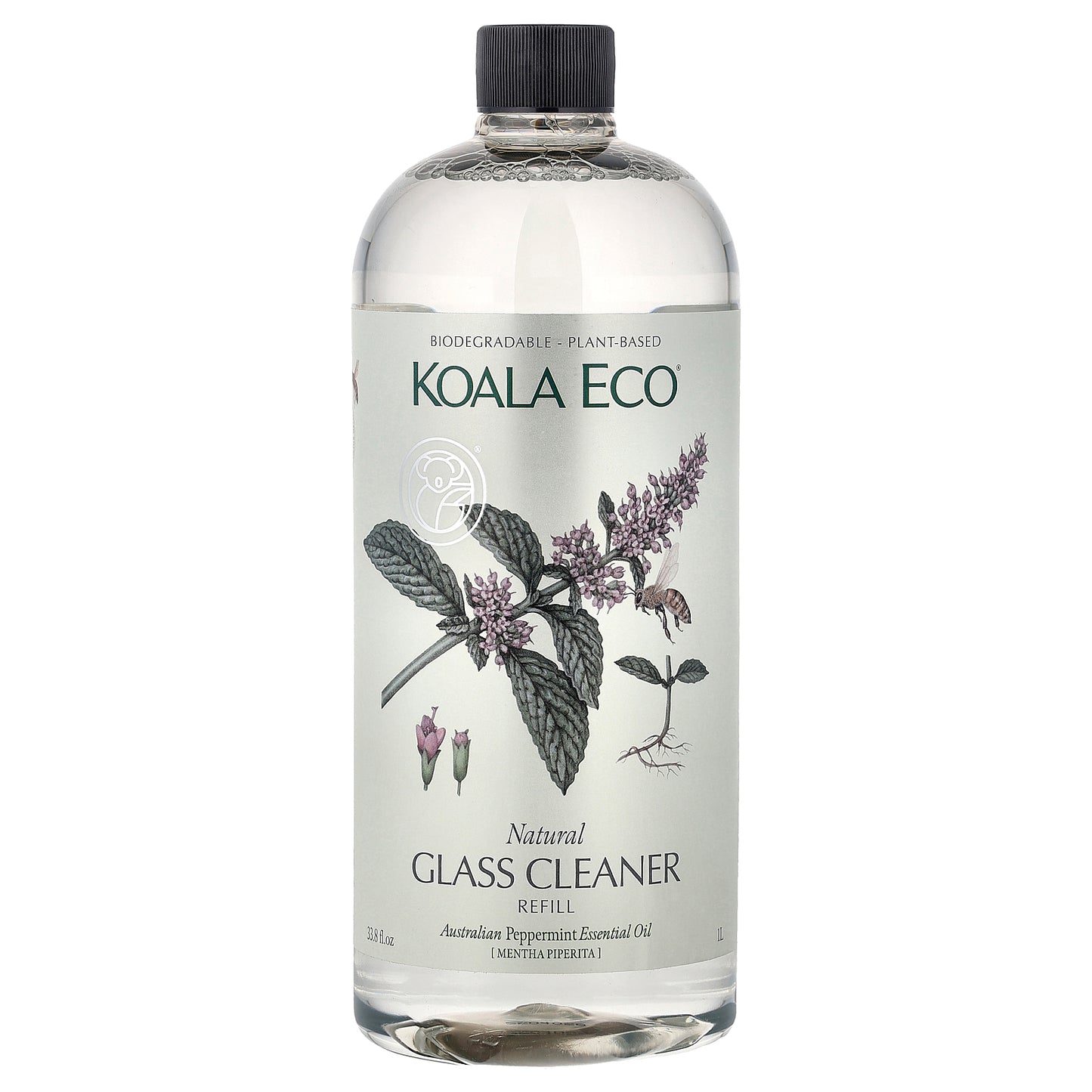 Koala Eco, Natural Glass Cleaner, Refill, Australian Peppermint Essential Oil, 33.8 fl oz (1 l)