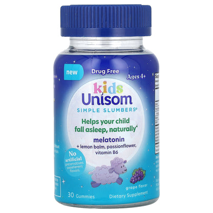 Unisom, Kids Simple Slumbers, Age 4+, Grape, 30 Gummies