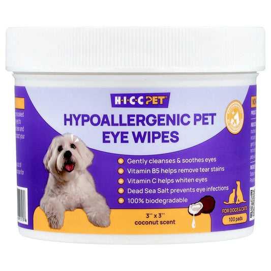 HICC Pet, Hypoallergenic Pet Eye Wipes, For Dogs & Cats, Coconut, 100 Pads