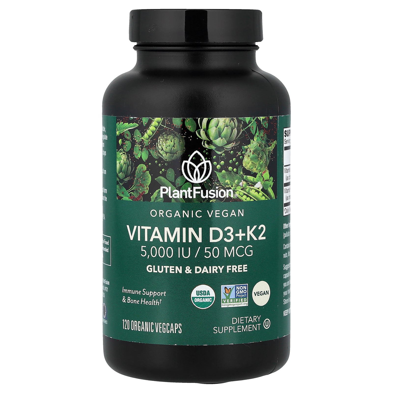 PlantFusion, Organic Vegan, Vitamin D3 + K2, 120 Organic VegCaps