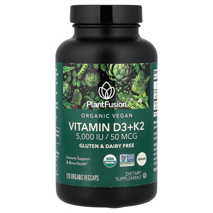 PlantFusion, Organic Vegan, Vitamin D3 + K2, 120 Organic VegCaps