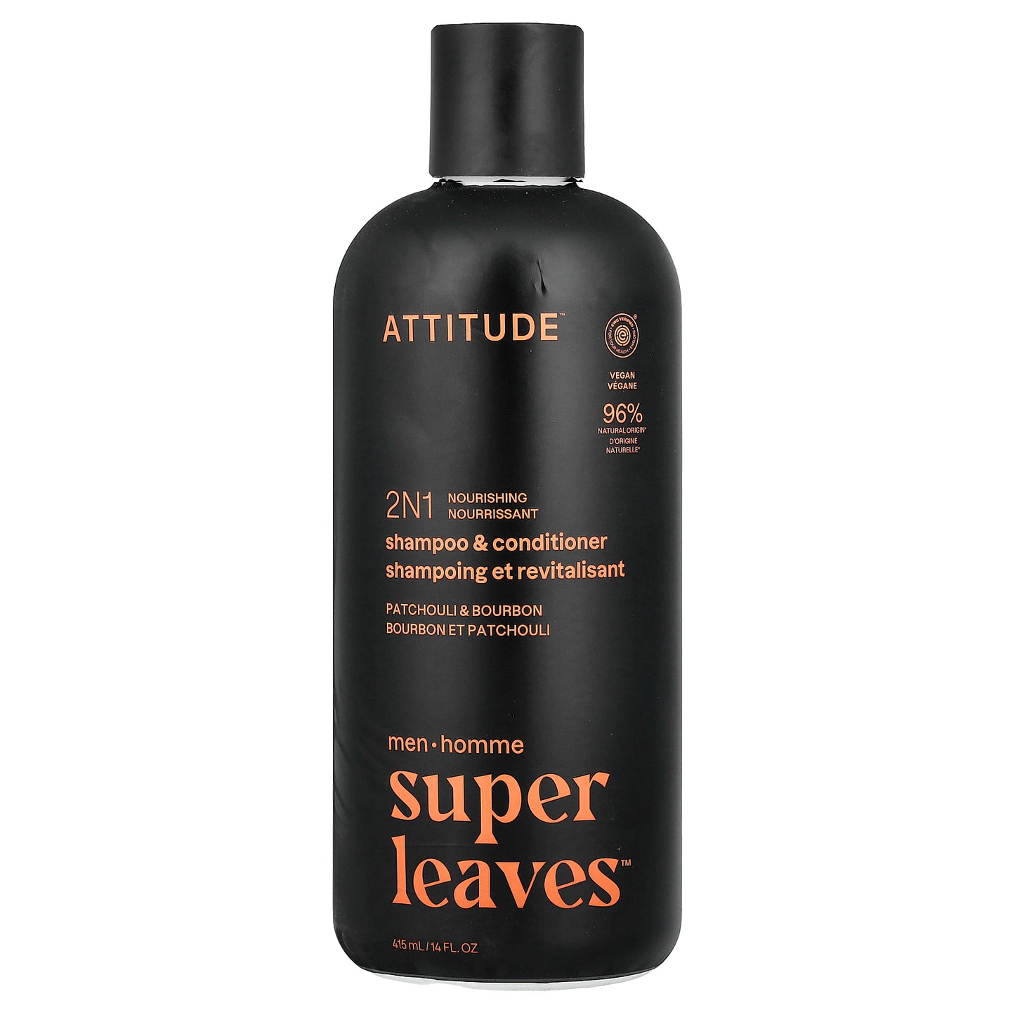 ATTITUDE, Super Leaves™, 2N1 Nourishing Shampoo & Conditioner, For Men, Patchouli & Bourbon, 14 fl oz (415 ml)