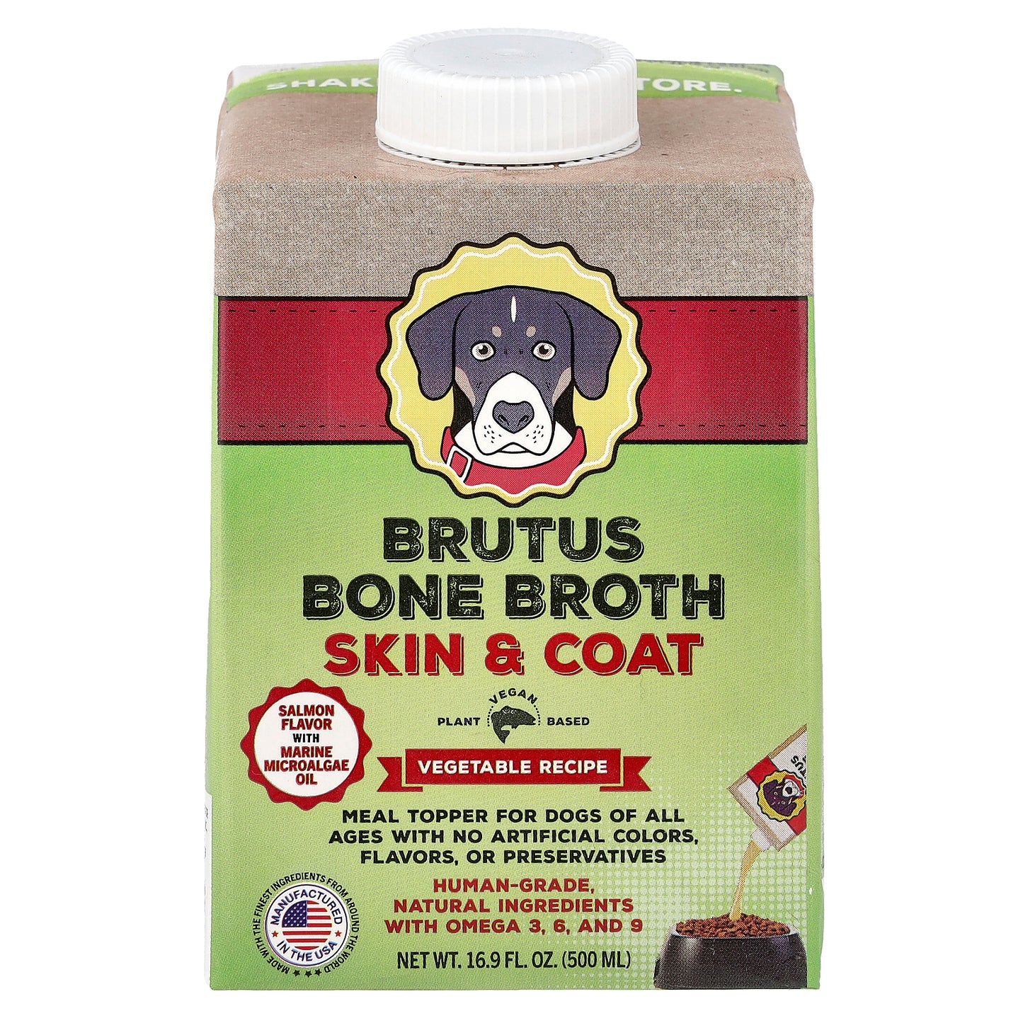 Brutus Bone Broth, Skin & Coat, Vegetable Recipe, For Dogs of All Ages, Salmon, 16.9 fl oz (500 ml)