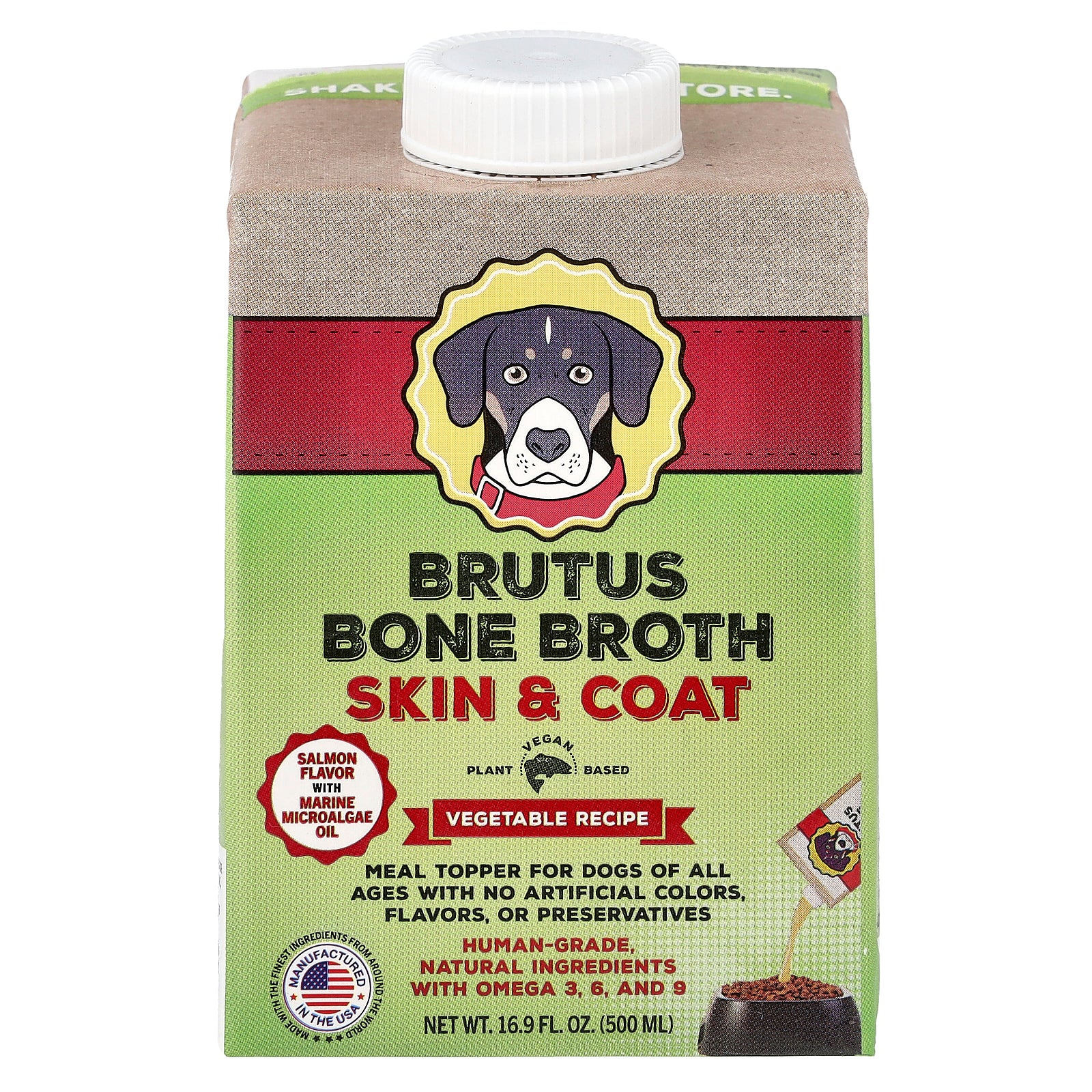 Brutus Bone Broth, Skin & Coat, Vegetable Recipe, For Dogs of All Ages, Salmon, 16.9 fl oz (500 ml)