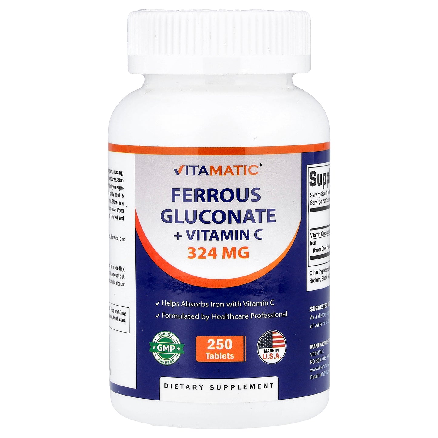 Vitamatic, Ferrous Gluconate + Vitamin C, 250 Tablets