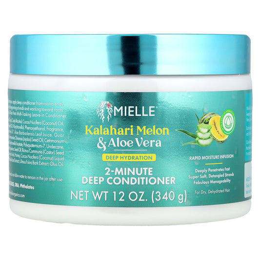 Mielle, Deep Hydration 2-Minute Deep Conditioner, For Dry, Dehydrated Hair, Kalahari Melon & Aloe Vera, 12 oz (340 g)