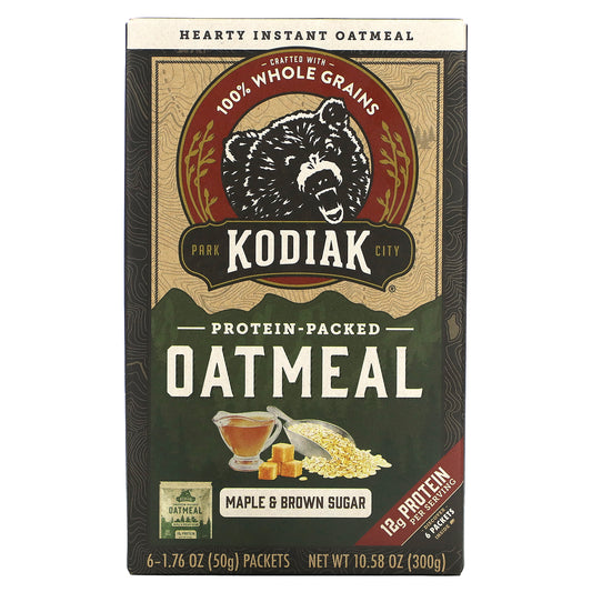 Kodiak Cakes, Protein-Packed Oatmeal, Maple & Brown Sugar, 6 Packets, 1.76 oz (50 g) Each