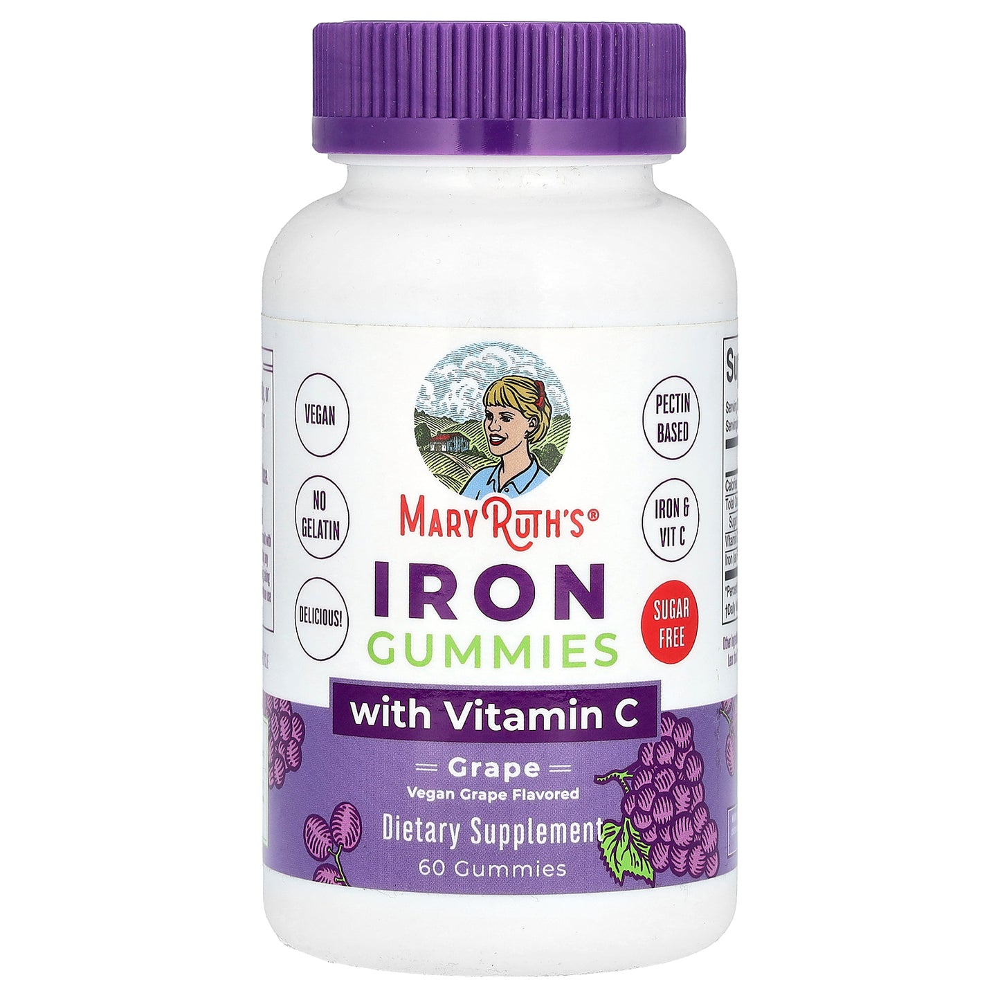 MaryRuth's, Iron Gummies with Vitamin C, Sugar Free, Grape, 60 Gummies