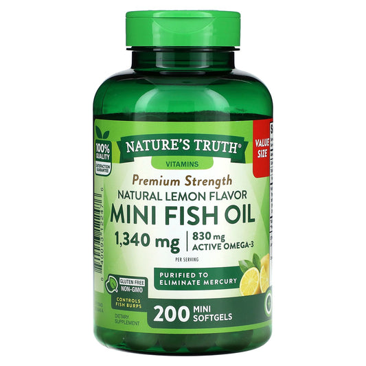 Nature's Truth, Mini Fish Oil, Premium Strength, Natural Lemon, 200 Mini Softgels (670 mg per Softgel)