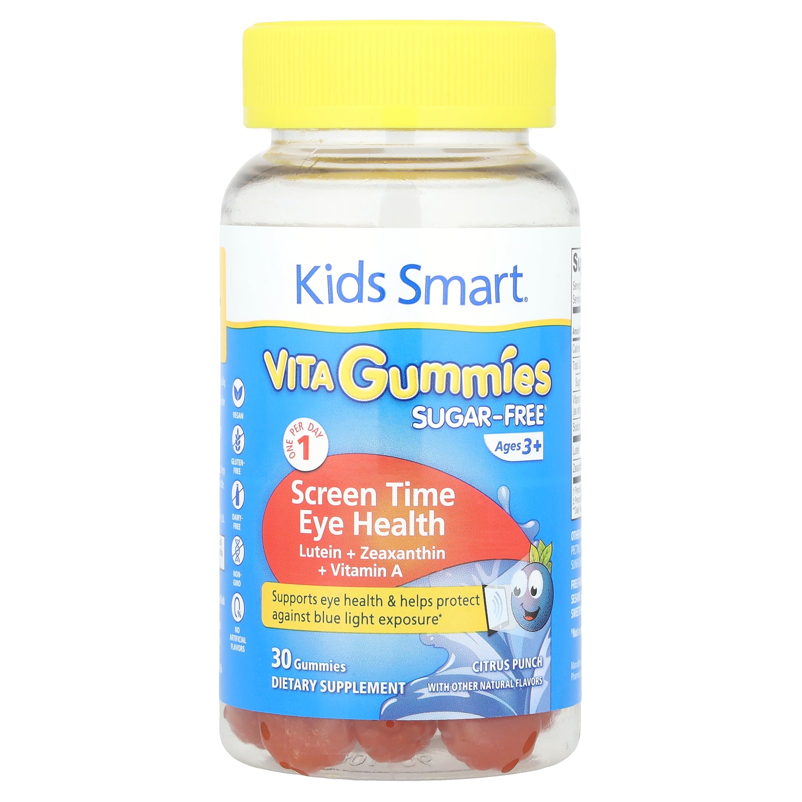 Kids Smart, Kids Smart® Vita Gummies, Screen Time Eye Health, Sugar Free, Ages 3+, Citrus Punch, 30 Gummies