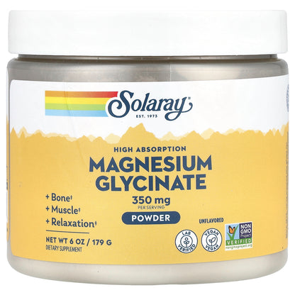 Solaray, High Absorption Magnesium Glycinate Powder, Unflavored, 6 oz (179 g)