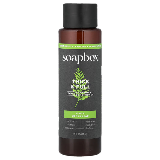 Soapbox, Thick & Full, 2-In-1 Shampoo + Conditioner, Oak & Cedar Leaf, 16 fl oz (473 ml)