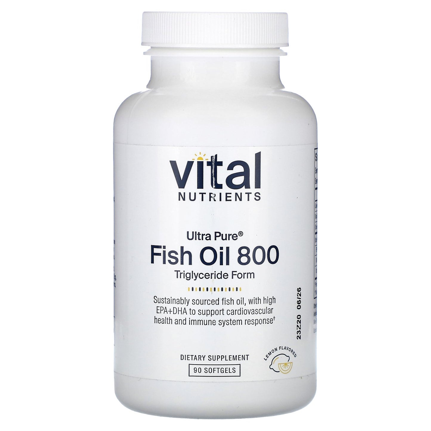 Vital Nutrients, Ultra Pure Fish Oil 800, Triglyceride Form, Lemon, 90 Softgels