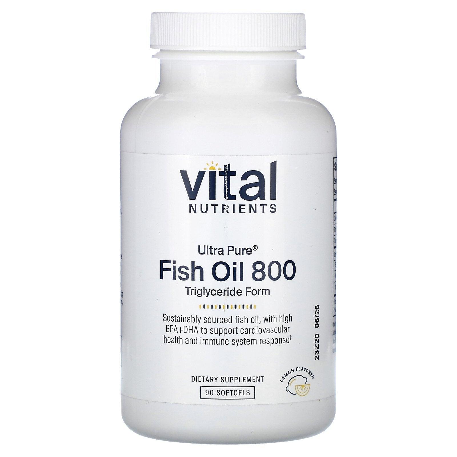 Vital Nutrients, Ultra Pure Fish Oil 800, Triglyceride Form, Lemon, 90 Softgels