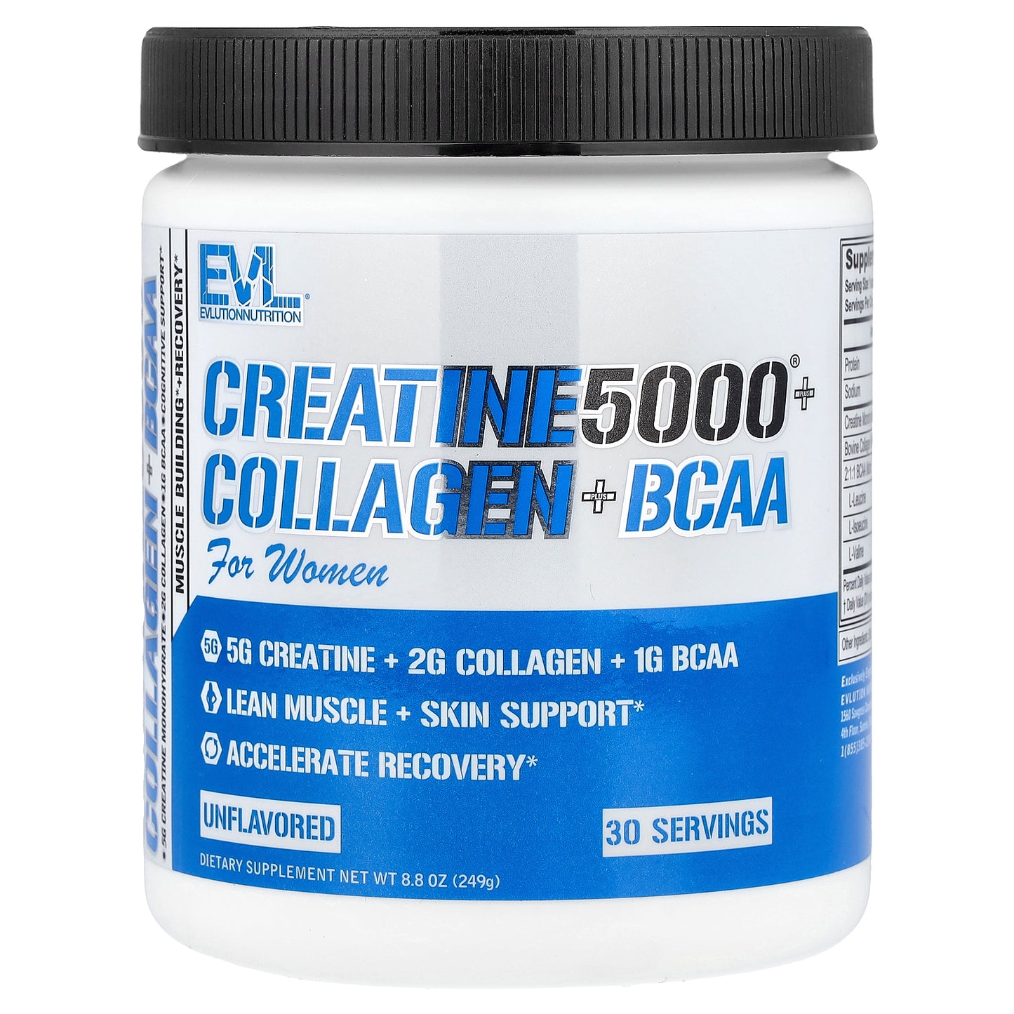 EVLution Nutrition, Creatine5000® Plus Collagen + BCAA, For Women, Unflavored, 8.8 oz (249 g)