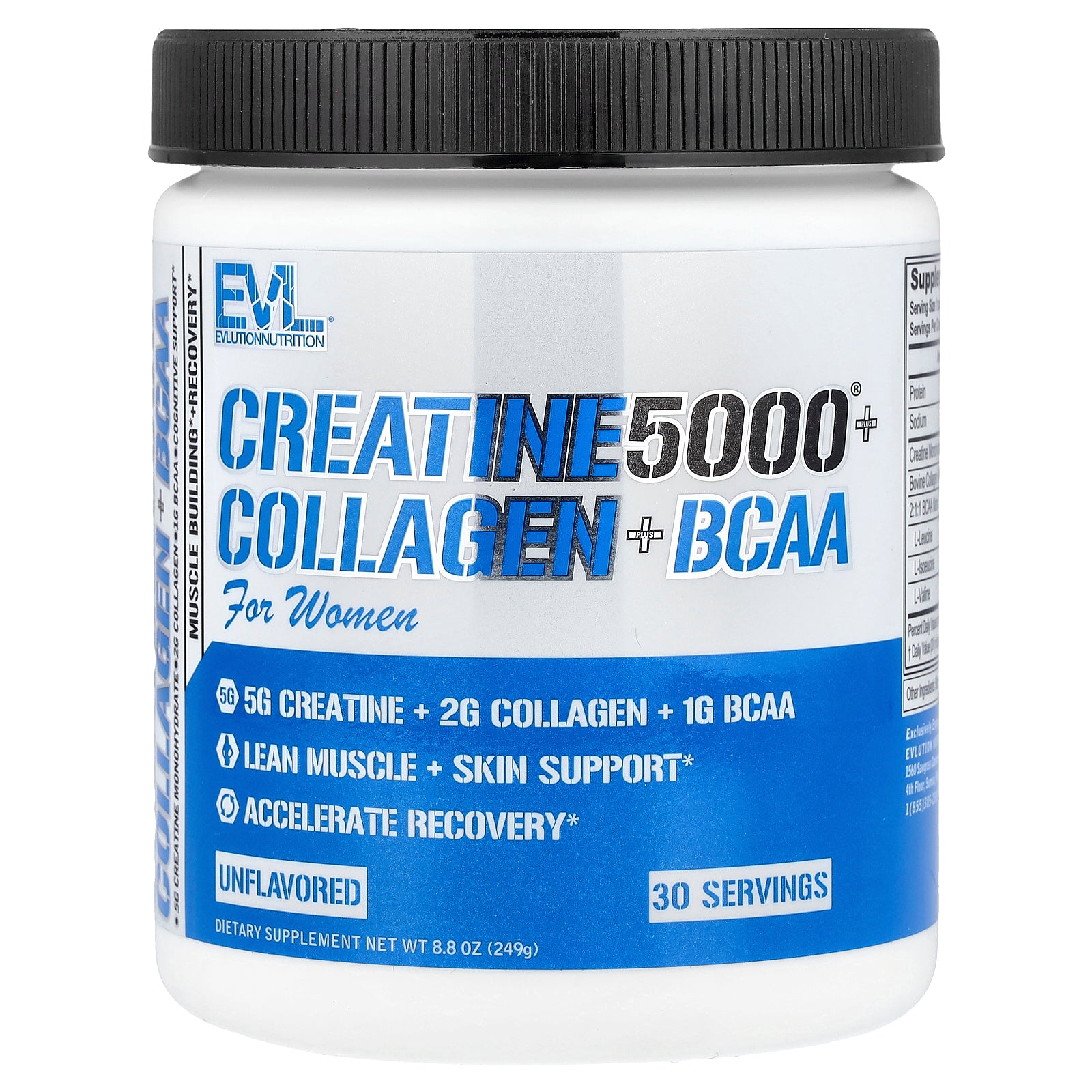 EVLution Nutrition, Creatine5000® Plus Collagen + BCAA, For Women, Unflavored, 8.8 oz (249 g)