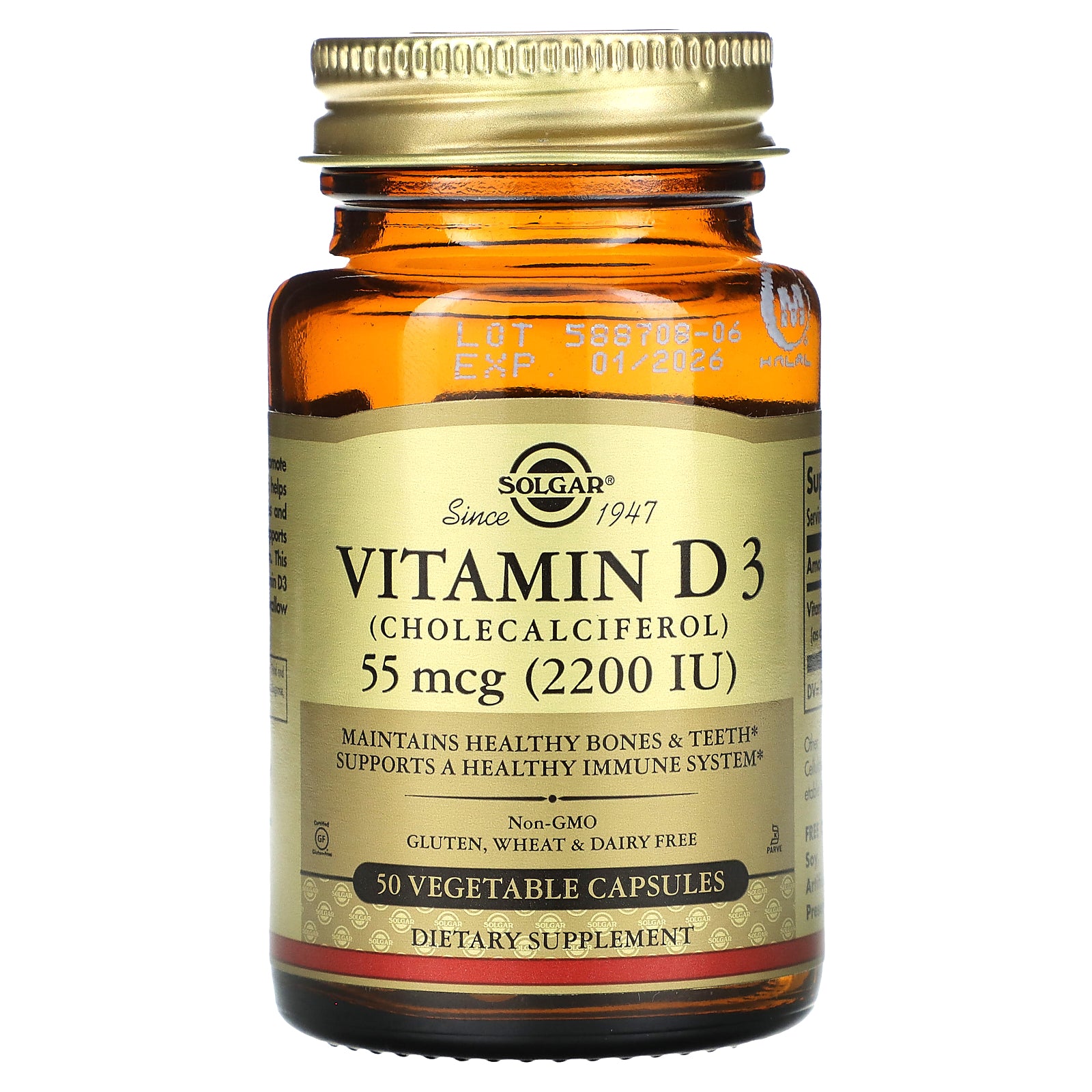 Solgar, Vitamin D3, 55 mcg (2,200 IU), 50 Vegetable Capsules