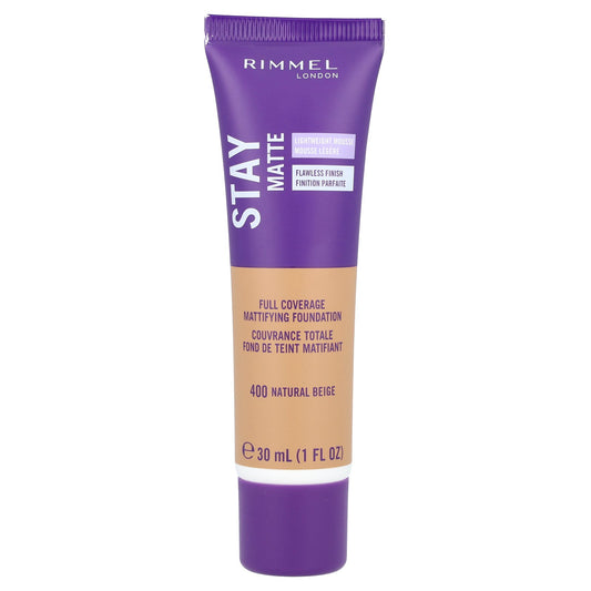 Rimmel London, Stay Matte, Full Coverage Mattifying Foundation, 400 Natural Beige, 1 fl oz (30 ml)