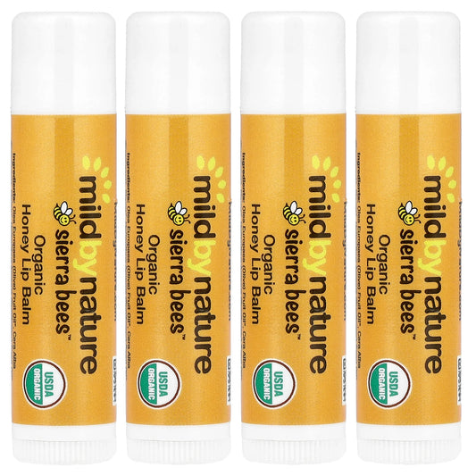 Mild By Nature, Sierra Bees™, Organic Lip Balms, Honey, 4 Pack, 0.15 oz (4.25 g) Each