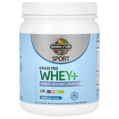 Garden of Life, Sport, Grass Fed Whey+, Vanilla, 1 lb 0.14 oz (457.5 g)