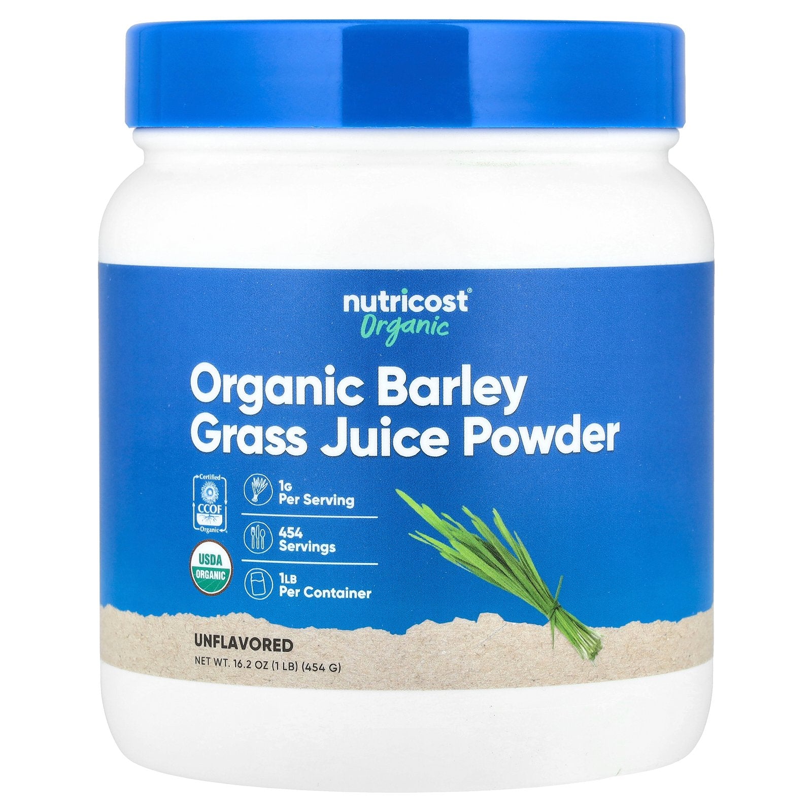 Nutricost, Organic Barley Grass Juice Powder, Unflavored, 16.2 oz (454 g)