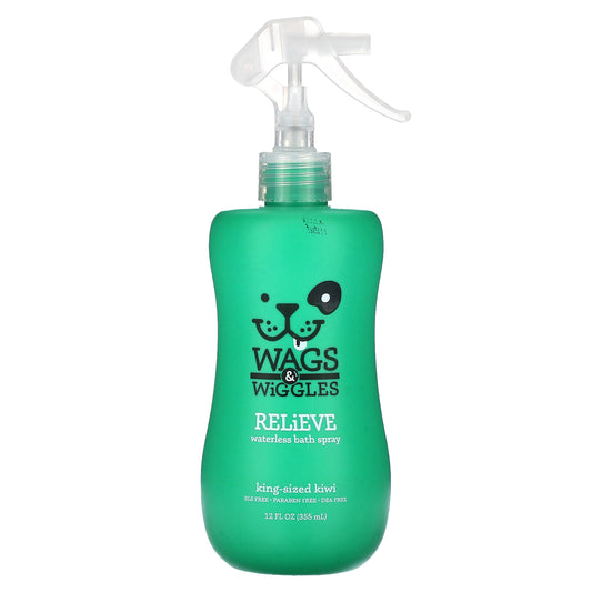 Wags & Wiggles, Relieve, Waterless Bath Spray, King-Sized Kiwi, 12 fl oz (355 ml)