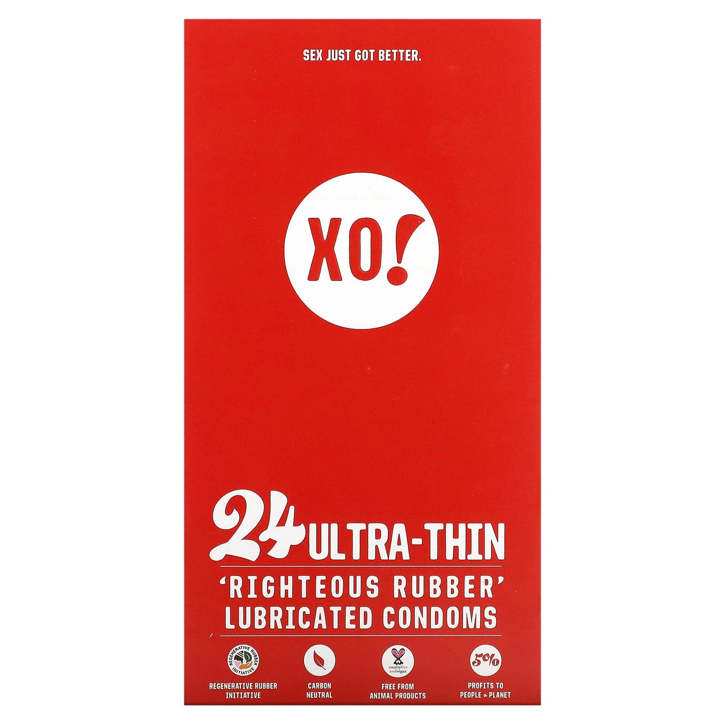 Here We Flo, XO! Ultra-Thin, Righteous Rubber Lubricated Condoms, Unscented, 24 Condoms