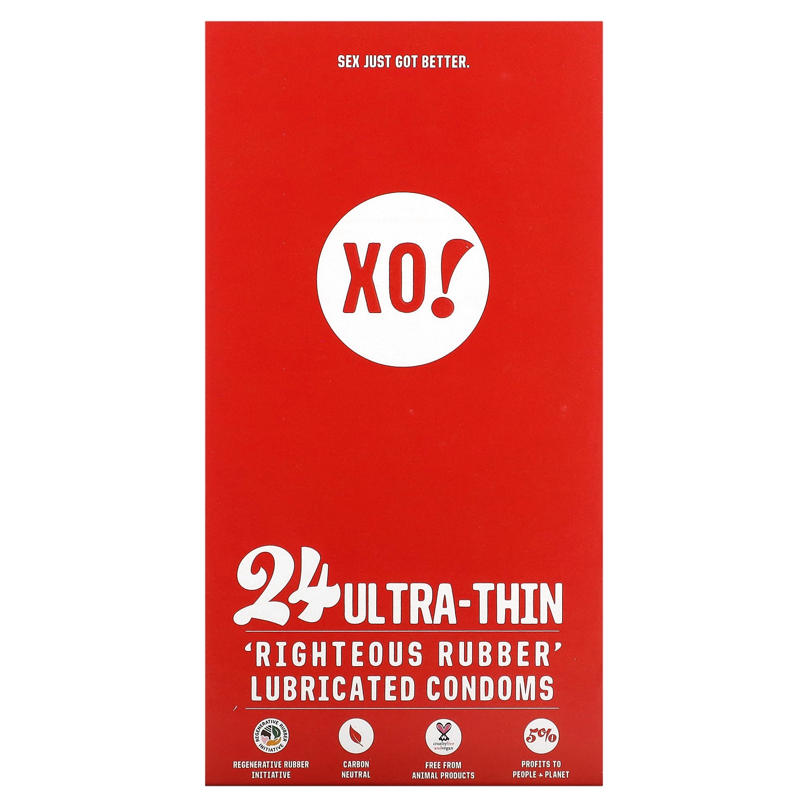 Here We Flo, XO! Ultra-Thin, Righteous Rubber Lubricated Condoms, Unscented, 24 Condoms