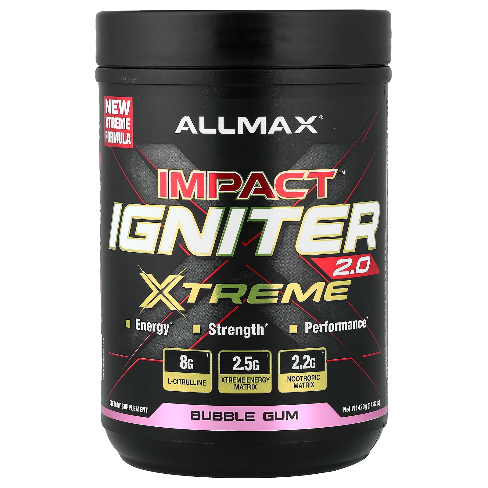 ALLMAX, Impact™ Igniter Xtreme 2.0, Bubble Gum, 14.82 oz (420 g)
