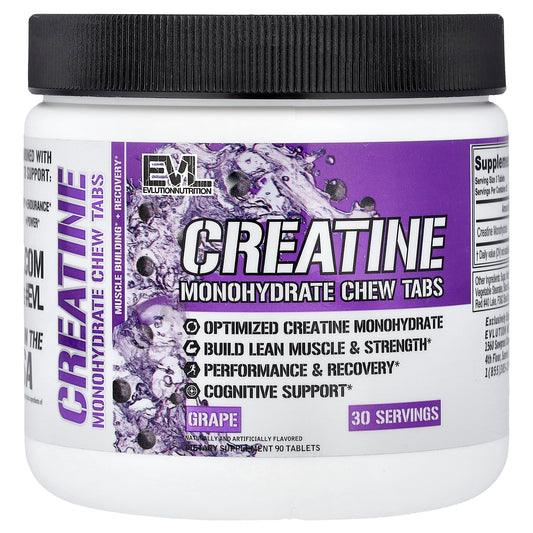 EVLution Nutrition, Creatine Monohydrate Chew Tabs, Grape, 90 Tablets