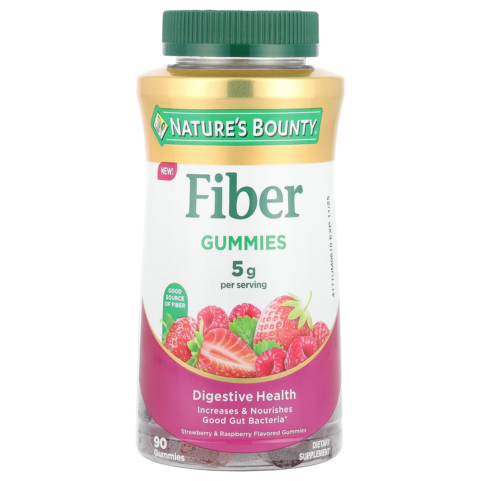 Nature's Bounty, Fiber Gummies, Strawberry & Raspberry, 90 Gummies