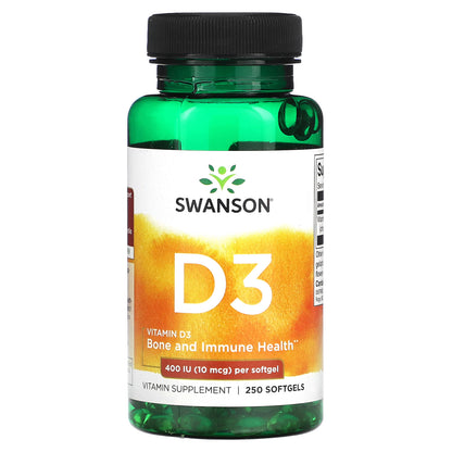 Swanson, Vitamin D3, 400 IU (10 mcg), 250 Softgels