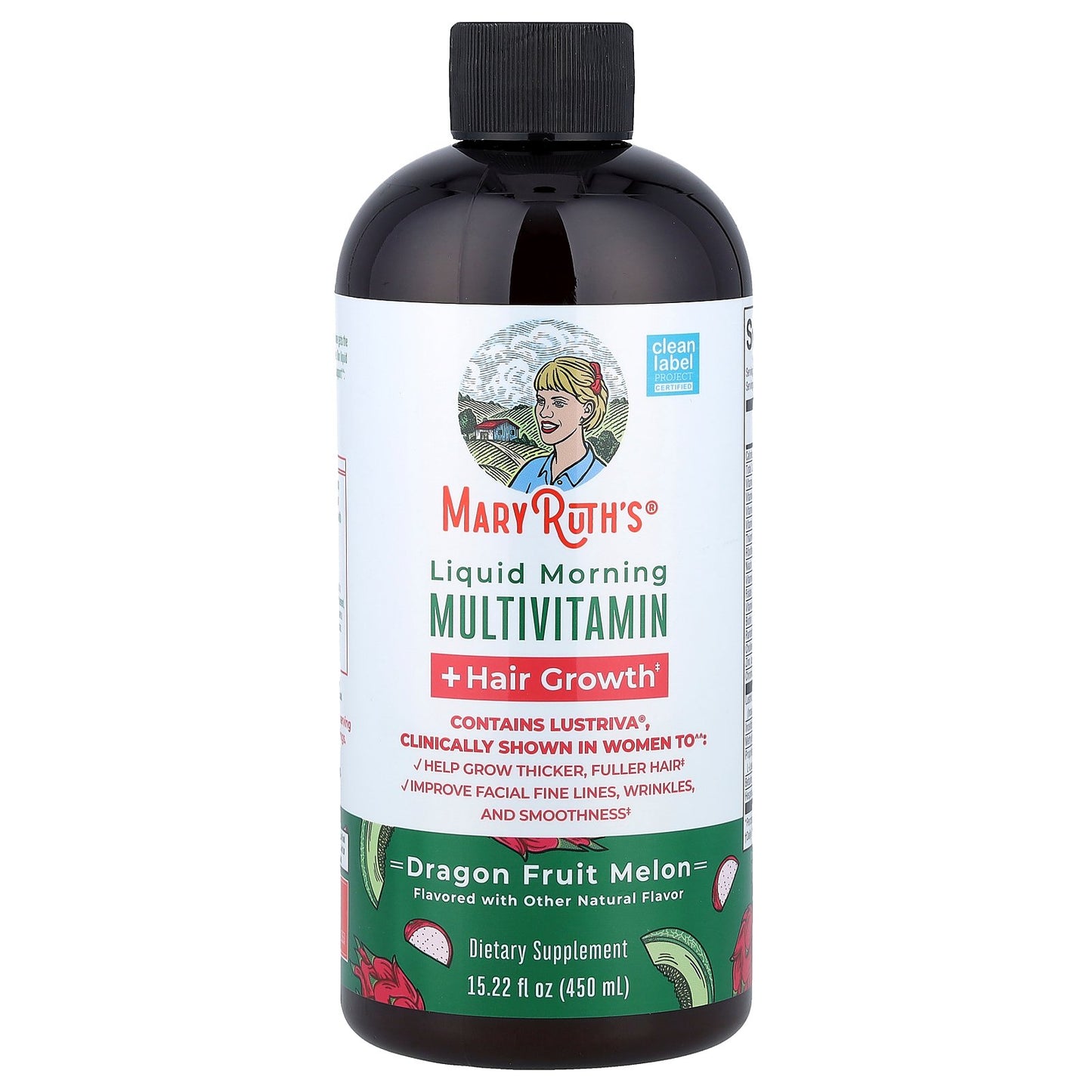MaryRuth's, Liquid Morning Multivitamin + Hair Growth, Dragon Fruit Melon, 15.22 fl oz (450 ml)