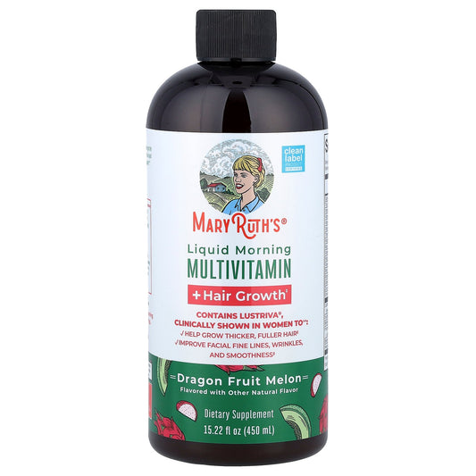 MaryRuth's, Liquid Morning Multivitamin + Hair Growth, Dragon Fruit Melon, 15.22 fl oz (450 ml)