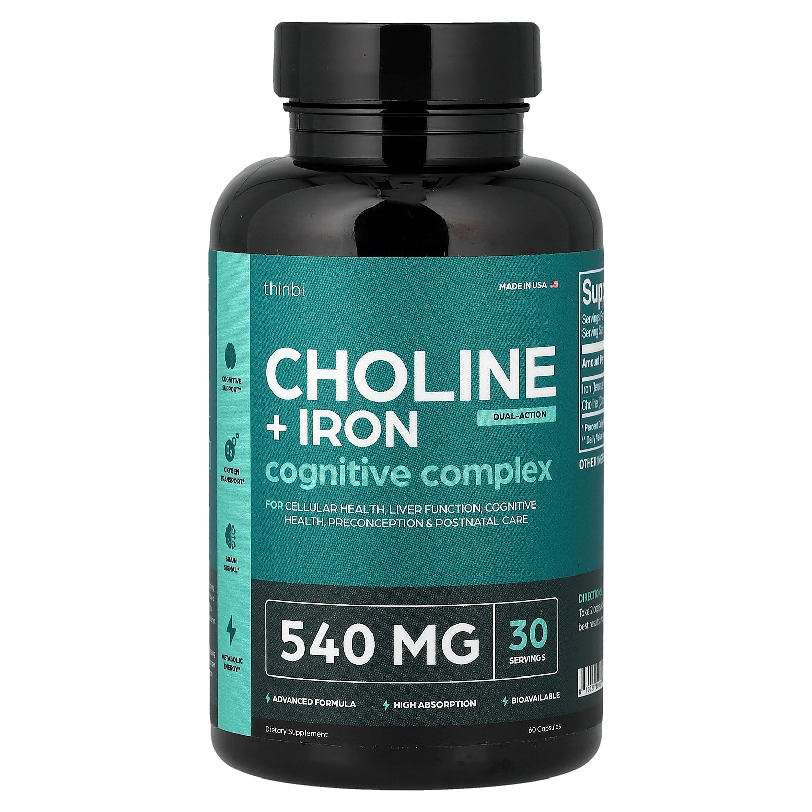 Thinbi, Choline + Iron, 60 Capsules