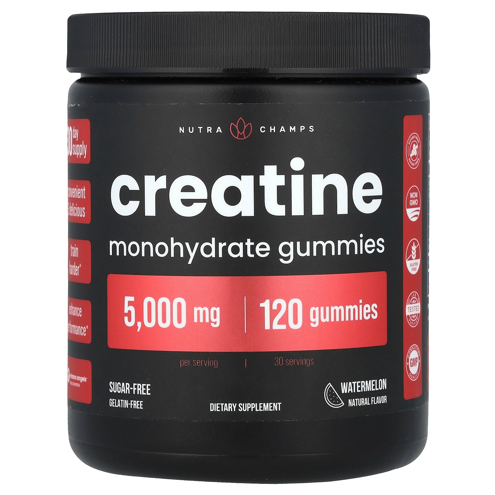 NutraChamps, Creatine Monohydrate Gummies, Watermelon, 5,000 mg, 120 Gummies (1,250 mg per Gummy)