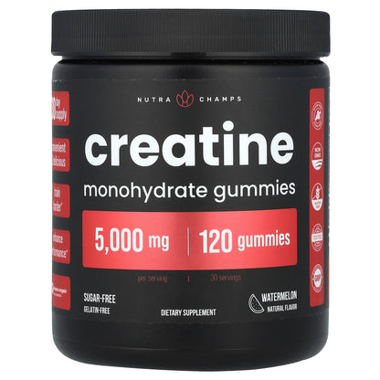 NutraChamps, Creatine Monohydrate Gummies, Watermelon, 5,000 mg, 120 Gummies (1,250 mg per Gummy)