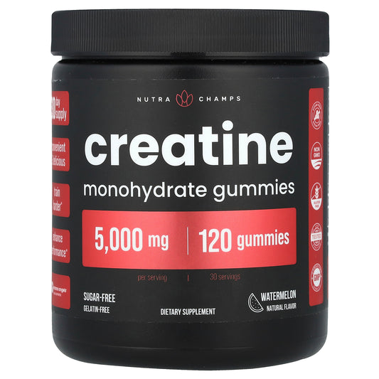 NutraChamps, Creatine Monohydrate Gummies, Watermelon, 5,000 mg, 120 Gummies (1,250 mg per Gummy)