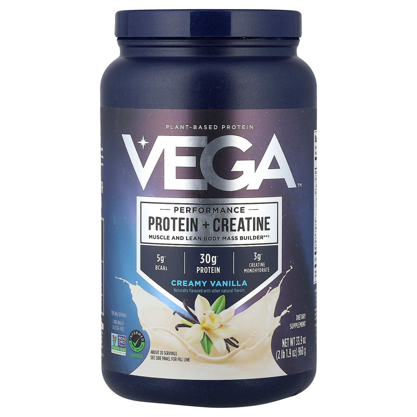 Vega, Plant-Based Performance Protein + Creatine, Creamy Vanilla, 2 lb 1.9 oz (960 g)