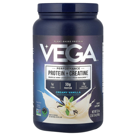Vega, Plant-Based Performance Protein + Creatine, Creamy Vanilla, 2 lb 1.9 oz (960 g)